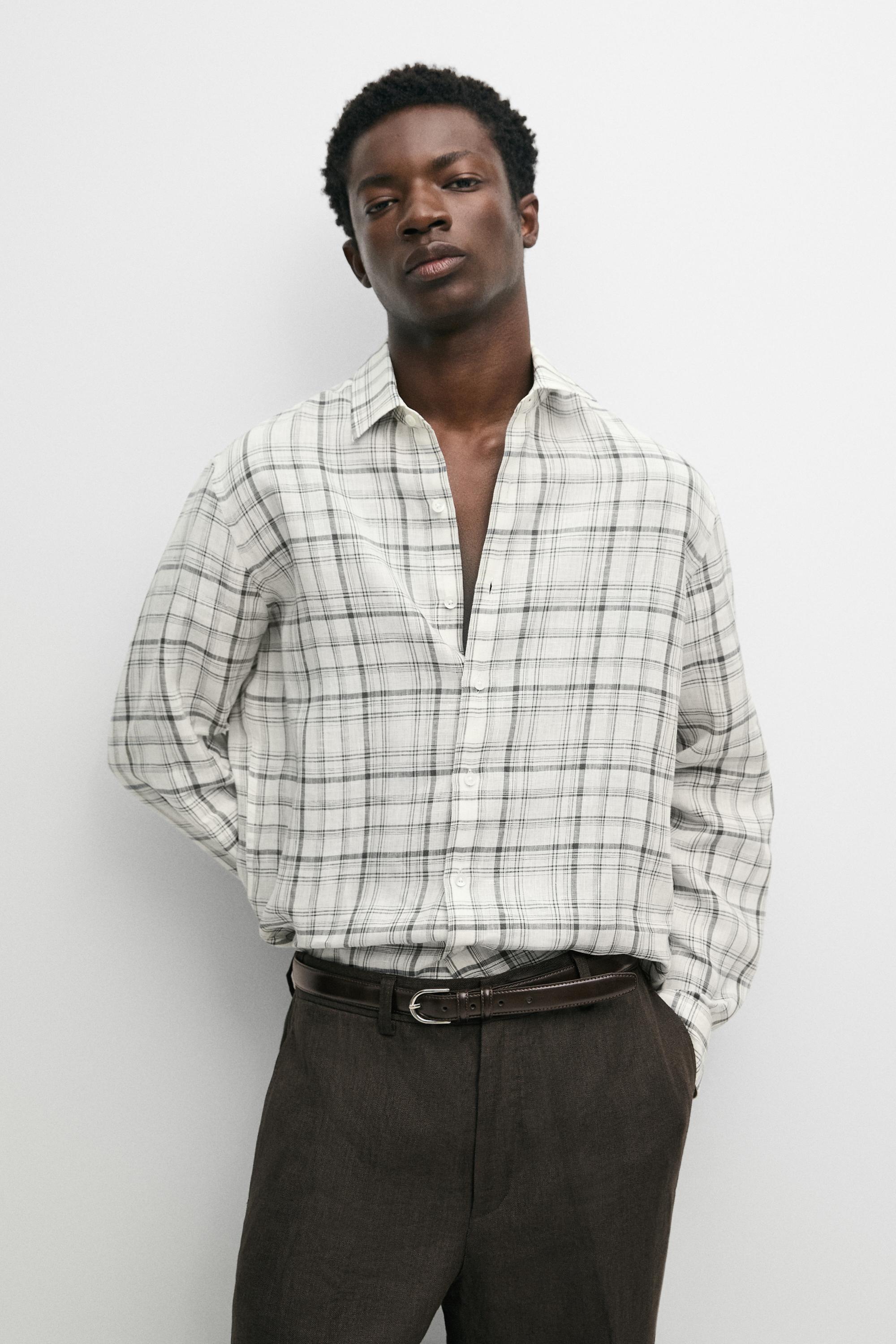 Chemise à carreaux 100 % lin